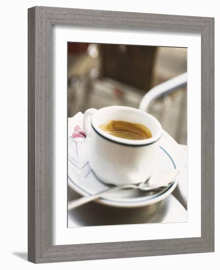 Cup of Espresso on Table in Cafe-null-Framed Photographic Print