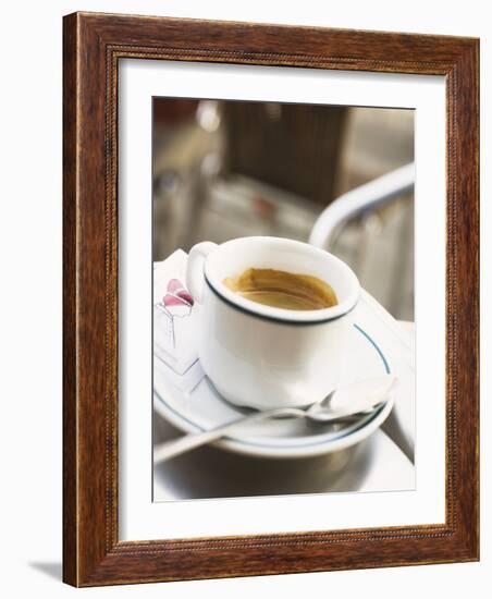 Cup of Espresso on Table in Cafe-null-Framed Photographic Print