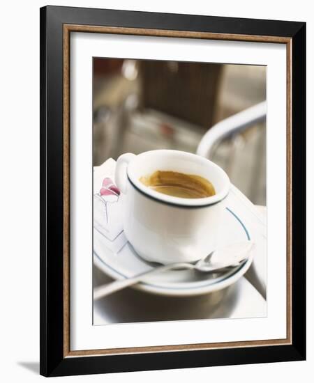 Cup of Espresso on Table in Cafe-null-Framed Photographic Print