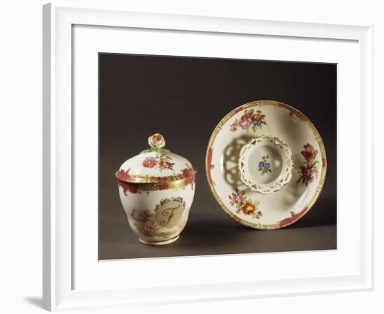 Cup, Saucer and Lid with Floral Decorations, 1840-1850-null-Framed Giclee Print