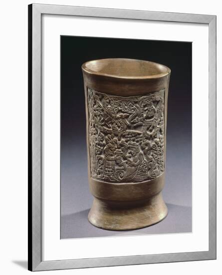 Cup Showing Relief of Two Priests and the God Quetzalcoatl-null-Framed Giclee Print