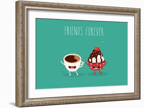 Cupcakes and Cup Coffee. Comic Characters. Vector Cartoon. Friend Forever.-Serbinka-Framed Art Print