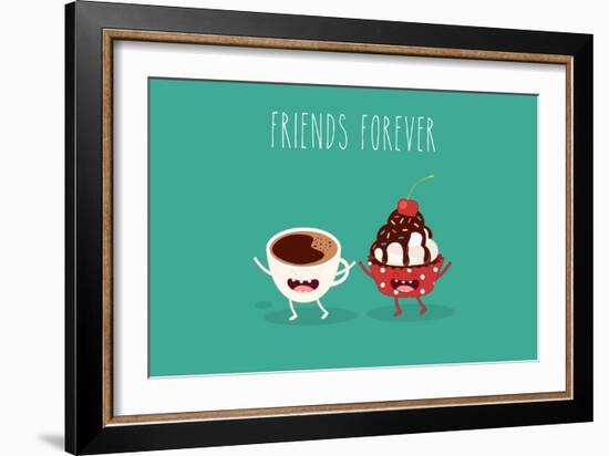 Cupcakes and Cup Coffee. Comic Characters. Vector Cartoon. Friend Forever.-Serbinka-Framed Art Print
