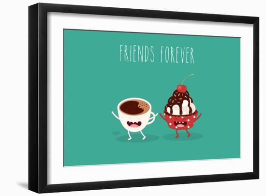 Cupcakes and Cup Coffee. Comic Characters. Vector Cartoon. Friend Forever.-Serbinka-Framed Art Print