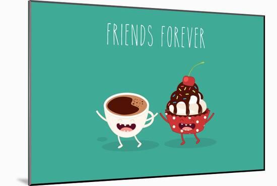 Cupcakes and Cup Coffee. Comic Characters. Vector Cartoon. Friend Forever.-Serbinka-Mounted Art Print