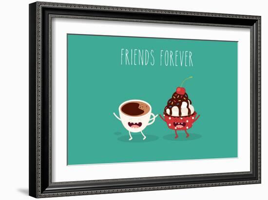 Cupcakes and Cup Coffee. Comic Characters. Vector Cartoon. Friend Forever.-Serbinka-Framed Art Print