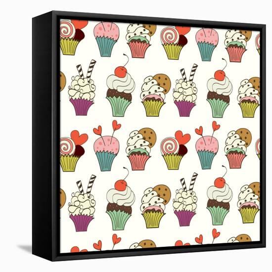 Cupcakes Pattern-TashaNatasha-Framed Stretched Canvas