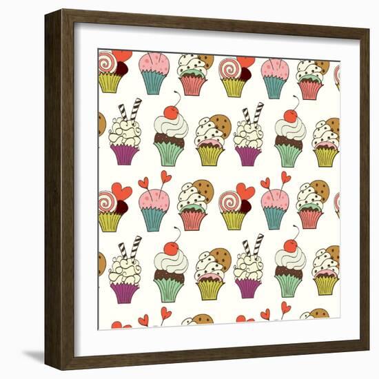 Cupcakes Pattern-TashaNatasha-Framed Art Print