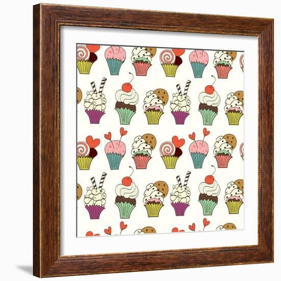 Cupcakes Pattern-TashaNatasha-Framed Art Print