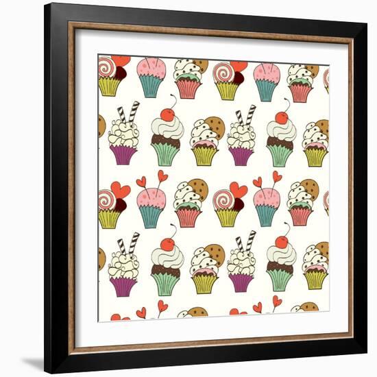 Cupcakes Pattern-TashaNatasha-Framed Art Print