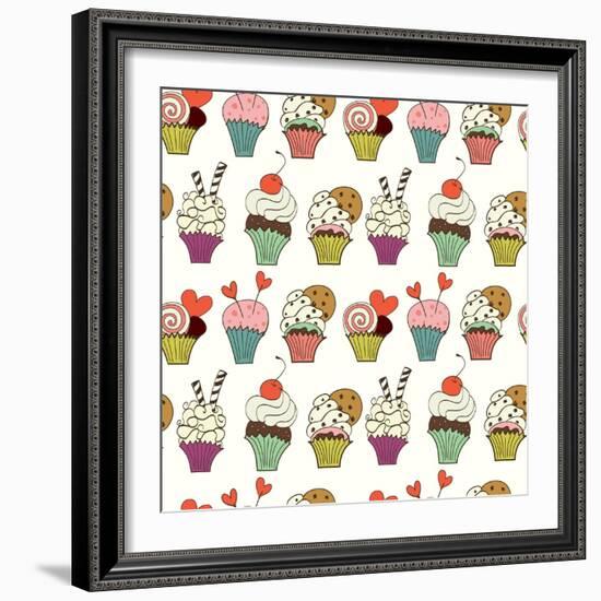 Cupcakes Pattern-TashaNatasha-Framed Art Print