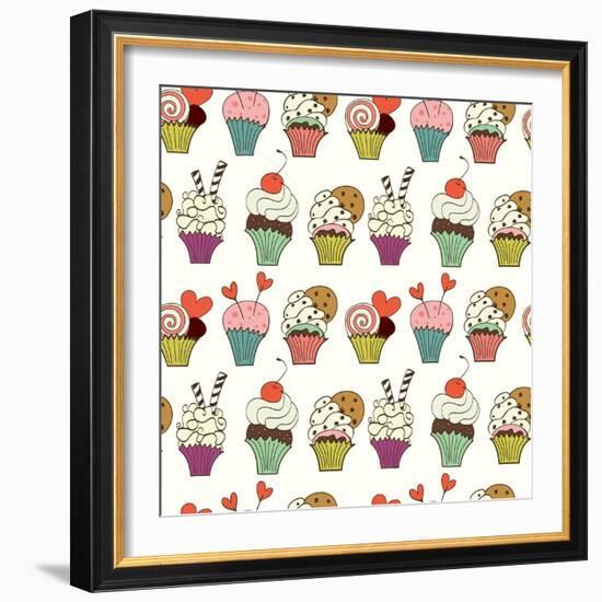 Cupcakes Pattern-TashaNatasha-Framed Art Print