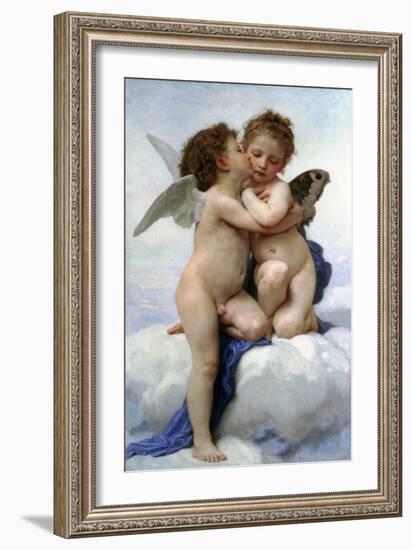 Cupid and Psyche as Children, (The First Kis), 1890-William-Adolphe Bouguereau-Framed Giclee Print