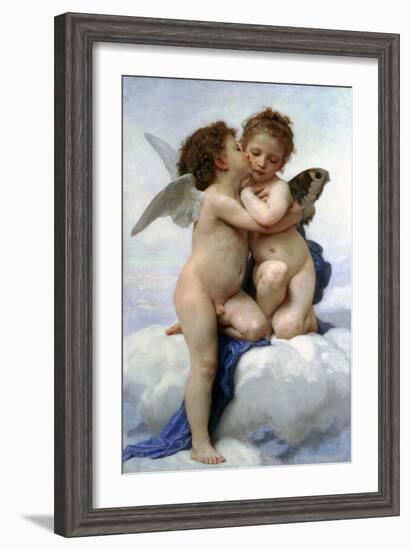 Cupid and Psyche as Children, (The First Kis), 1890-William-Adolphe Bouguereau-Framed Giclee Print