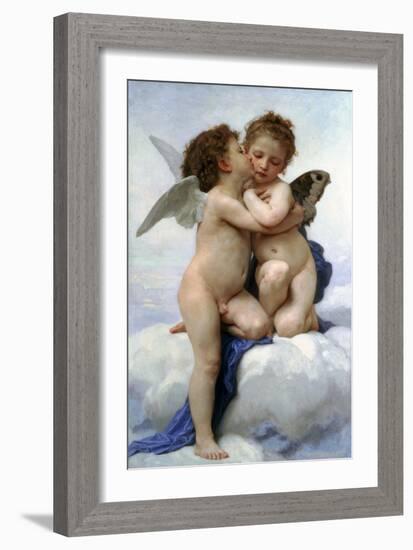 Cupid and Psyche as Children, (The First Kis), 1890-William-Adolphe Bouguereau-Framed Giclee Print