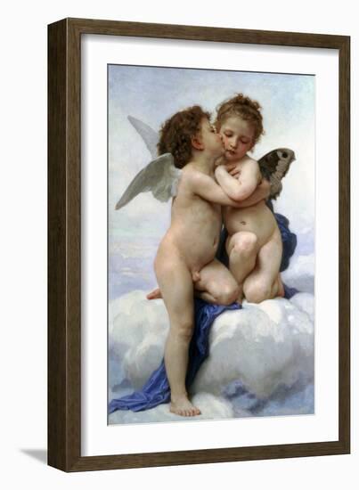 Cupid and Psyche as Children, (The First Kis), 1890-William-Adolphe Bouguereau-Framed Giclee Print