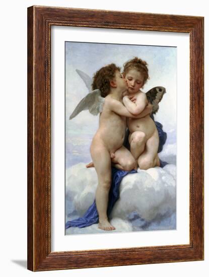 Cupid and Psyche as Children, (The First Kis), 1890-William-Adolphe Bouguereau-Framed Giclee Print