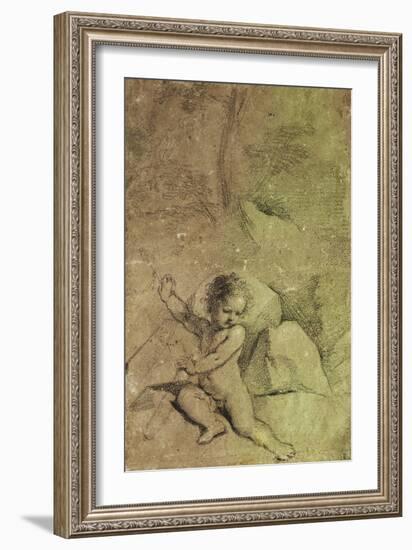 Cupid Drawing an Arrow from a Quiver, in a Landscape-Guercino (Giovanni Francesco Barbieri)-Framed Giclee Print