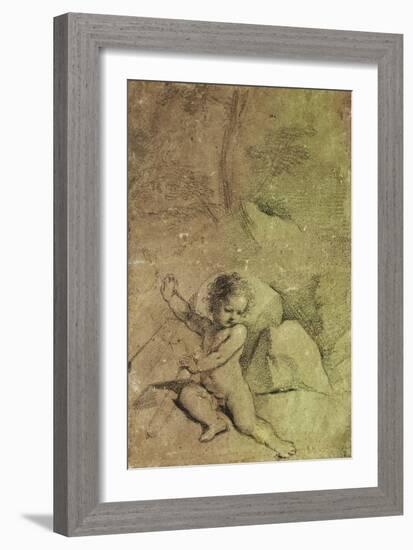 Cupid Drawing an Arrow from a Quiver, in a Landscape-Guercino (Giovanni Francesco Barbieri)-Framed Giclee Print