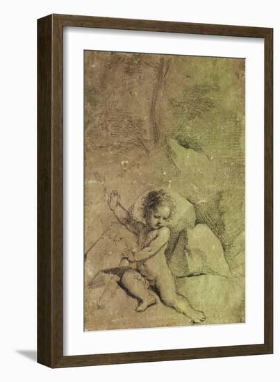 Cupid Drawing an Arrow from a Quiver, in a Landscape-Guercino (Giovanni Francesco Barbieri)-Framed Giclee Print