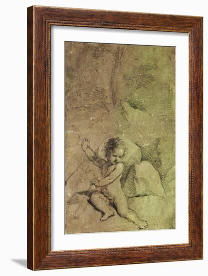 Cupid Drawing an Arrow from a Quiver, in a Landscape-Guercino (Giovanni Francesco Barbieri)-Framed Giclee Print