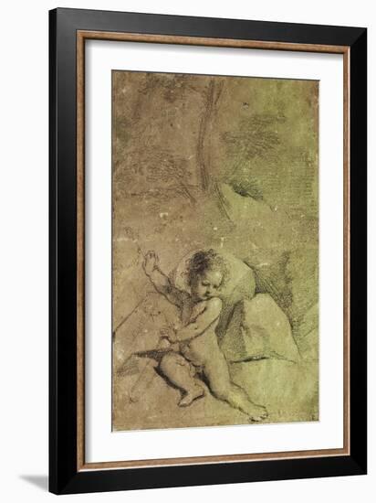 Cupid Drawing an Arrow from a Quiver, in a Landscape-Guercino (Giovanni Francesco Barbieri)-Framed Giclee Print