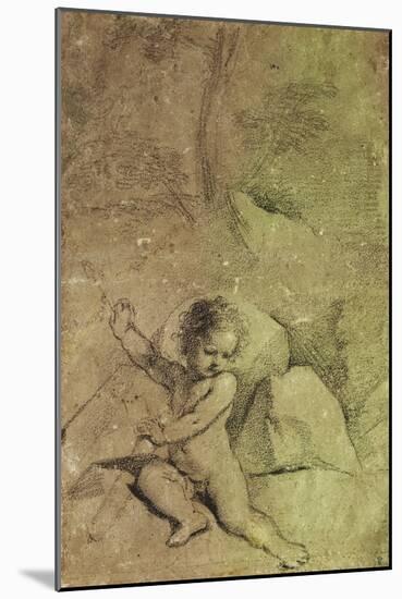 Cupid Drawing an Arrow from a Quiver, in a Landscape-Guercino (Giovanni Francesco Barbieri)-Mounted Giclee Print