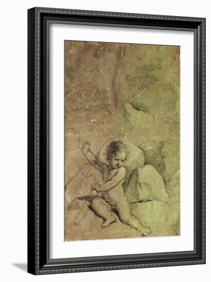 Cupid Drawing an Arrow from a Quiver, in a Landscape-Guercino (Giovanni Francesco Barbieri)-Framed Giclee Print