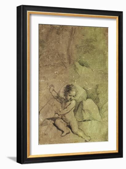 Cupid Drawing an Arrow from a Quiver, in a Landscape-Guercino (Giovanni Francesco Barbieri)-Framed Giclee Print