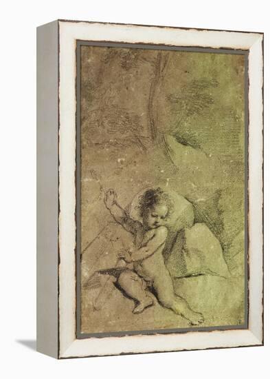 Cupid Drawing an Arrow from a Quiver, in a Landscape-Guercino (Giovanni Francesco Barbieri)-Framed Premier Image Canvas