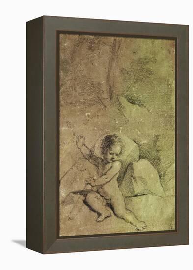 Cupid Drawing an Arrow from a Quiver, in a Landscape-Guercino (Giovanni Francesco Barbieri)-Framed Premier Image Canvas