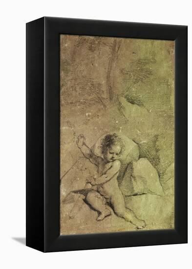 Cupid Drawing an Arrow from a Quiver, in a Landscape-Guercino (Giovanni Francesco Barbieri)-Framed Premier Image Canvas