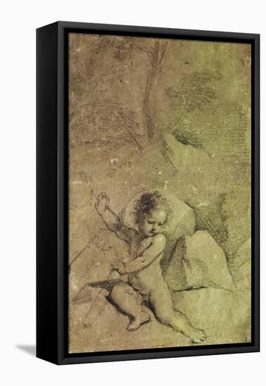 Cupid Drawing an Arrow from a Quiver, in a Landscape-Guercino (Giovanni Francesco Barbieri)-Framed Premier Image Canvas