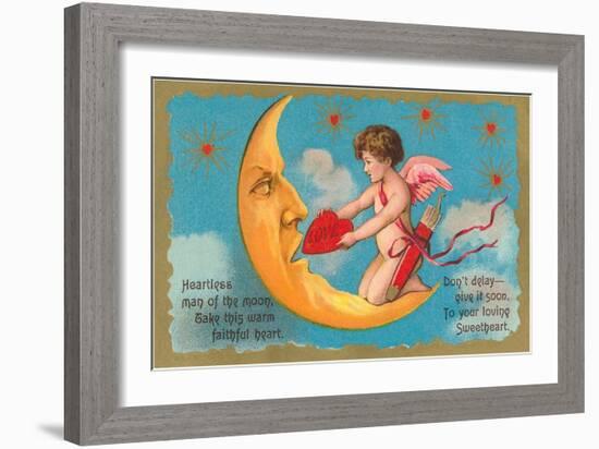 Cupid Feeding Heart to Moon-null-Framed Art Print