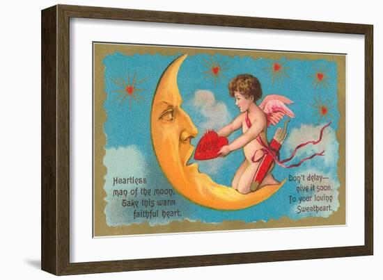 Cupid Feeding Heart to Moon-null-Framed Art Print