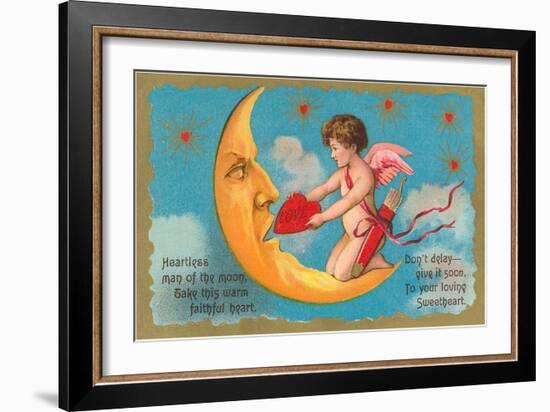 Cupid Feeding Heart to Moon-null-Framed Art Print