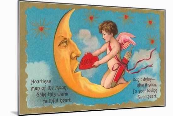 Cupid Feeding Heart to Moon-null-Mounted Art Print