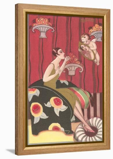 Cupid Holding Mirror for Flapper-null-Framed Stretched Canvas