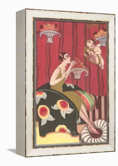 Cupid Holding Mirror for Flapper-null-Framed Stretched Canvas