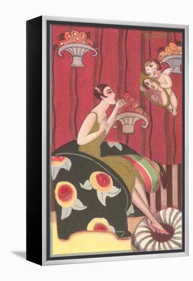 Cupid Holding Mirror for Flapper-null-Framed Stretched Canvas