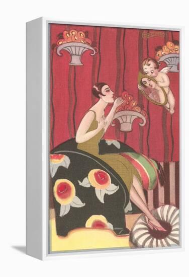 Cupid Holding Mirror for Flapper-null-Framed Stretched Canvas