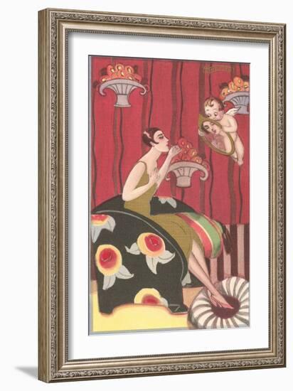 Cupid Holding Mirror for Flapper-null-Framed Art Print