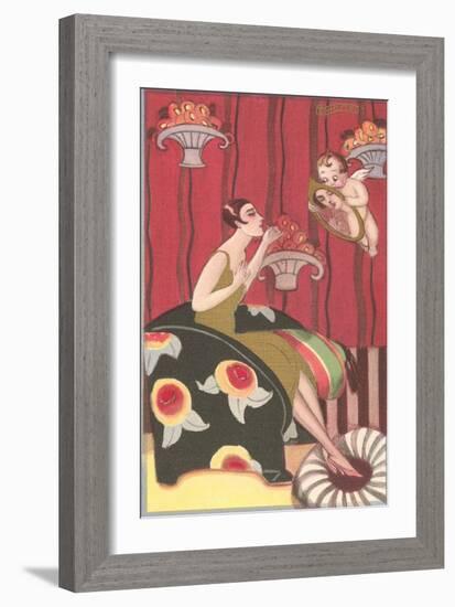 Cupid Holding Mirror for Flapper-null-Framed Art Print