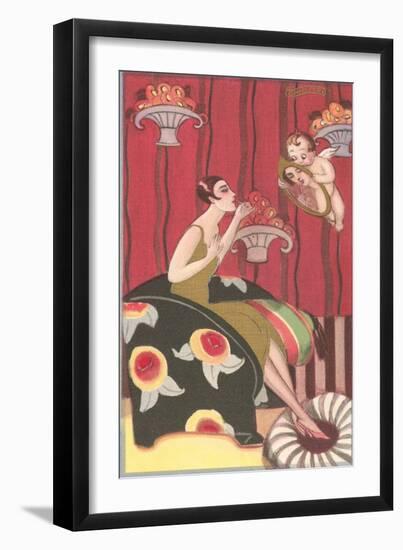 Cupid Holding Mirror for Flapper-null-Framed Art Print