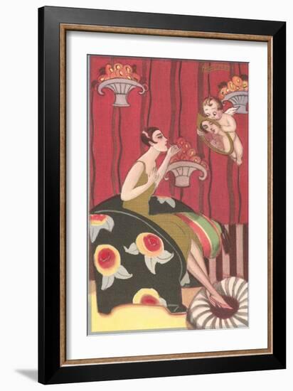 Cupid Holding Mirror for Flapper-null-Framed Art Print