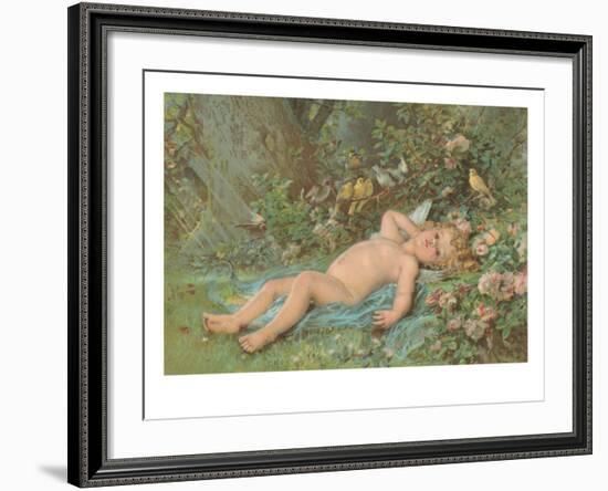 Cupid Lying on Grass-null-Framed Art Print