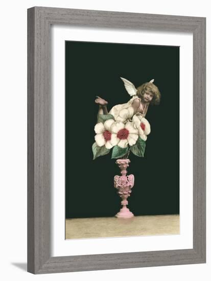 Cupid Perched on Flowers-null-Framed Art Print