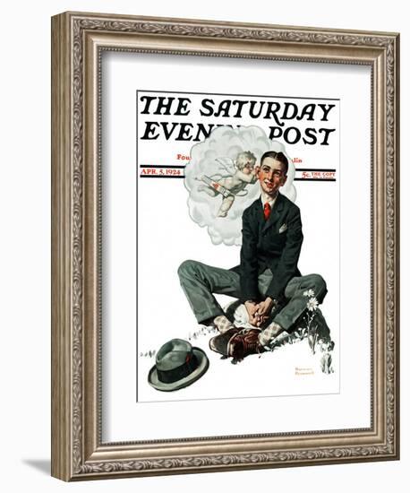 "Cupid's Visit" Saturday Evening Post Cover, April 5,1924-Norman Rockwell-Framed Giclee Print