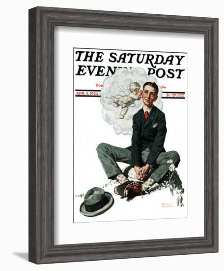 "Cupid's Visit" Saturday Evening Post Cover, April 5,1924-Norman Rockwell-Framed Giclee Print