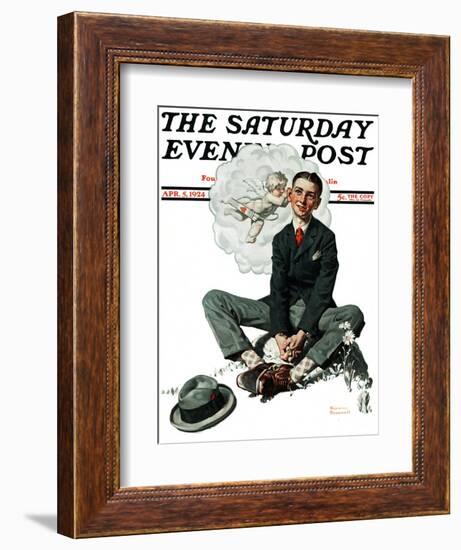 "Cupid's Visit" Saturday Evening Post Cover, April 5,1924-Norman Rockwell-Framed Giclee Print